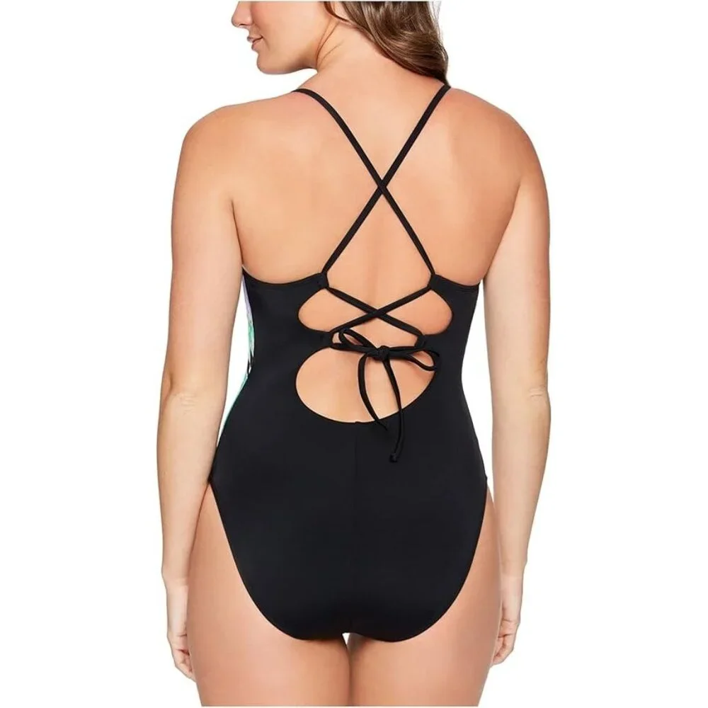 NEW Salt + Cove Medium Tie Dye One Piece Swim Strappy Black Pink Bathing Suit - Picture 4 of 11